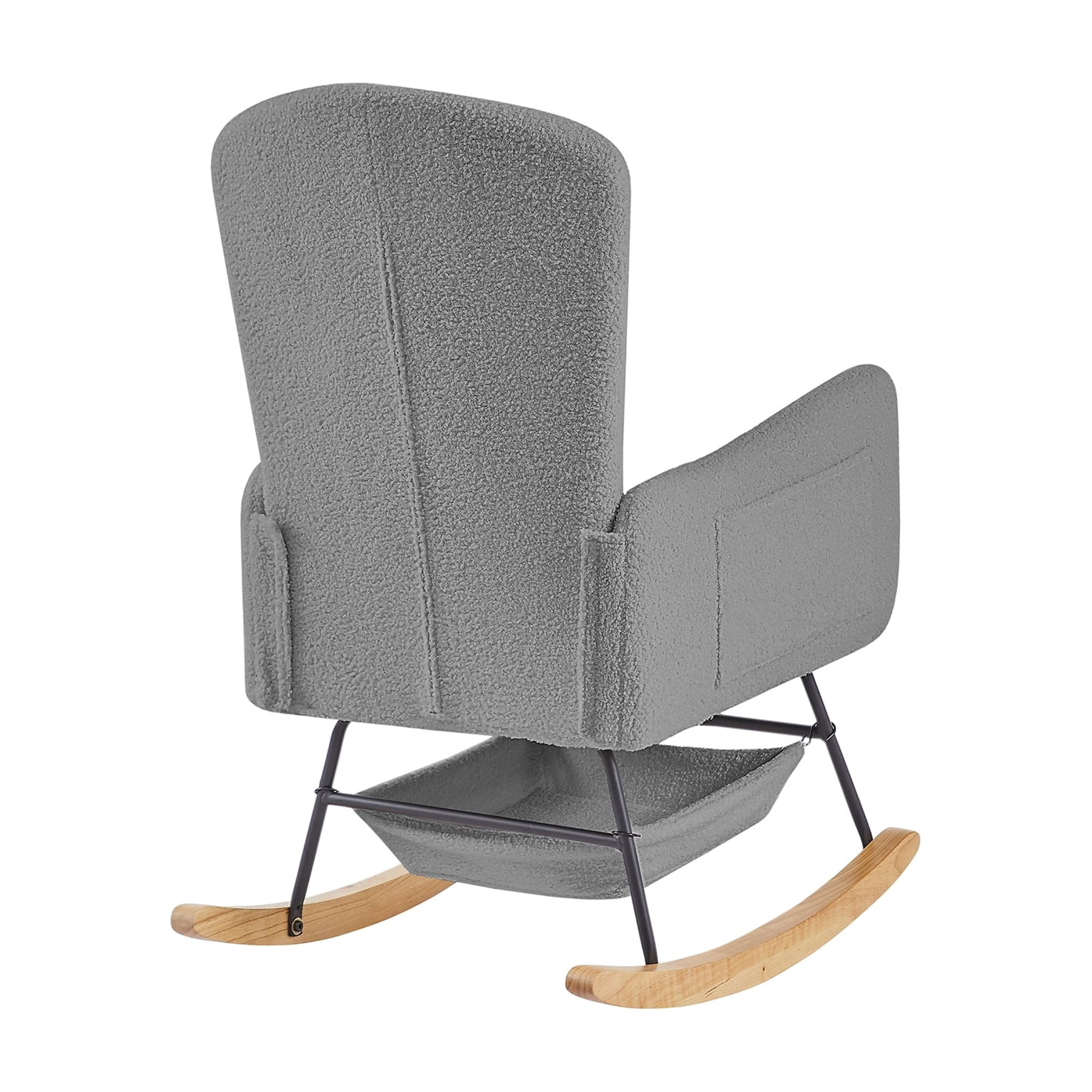 Leumius Teddy Rocking Accent Chair,High Backrest Upholstered Armchair Reading Chair for Reading,Bedroom,Living Room,Grey