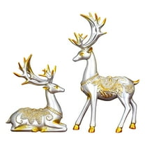 2 Pcs Christmas Reindeer Figurines Small Resin Standing Sitting Deer Statues Mini Reindeer Christmas Table Decorations for Home Indoor Xmas Holiday Rustic Decor