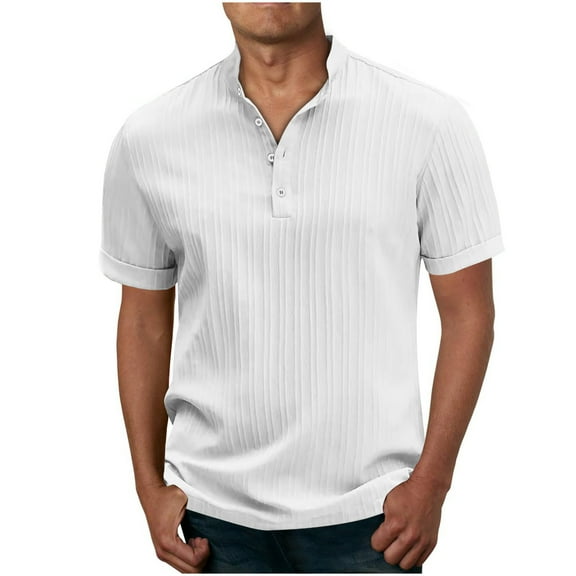 cfhntfmh Men's Casual Henley Shirt Rolled Short Sleeve Collared V Neck Shirts Fashion Summer Beach Vacation T-Shirts