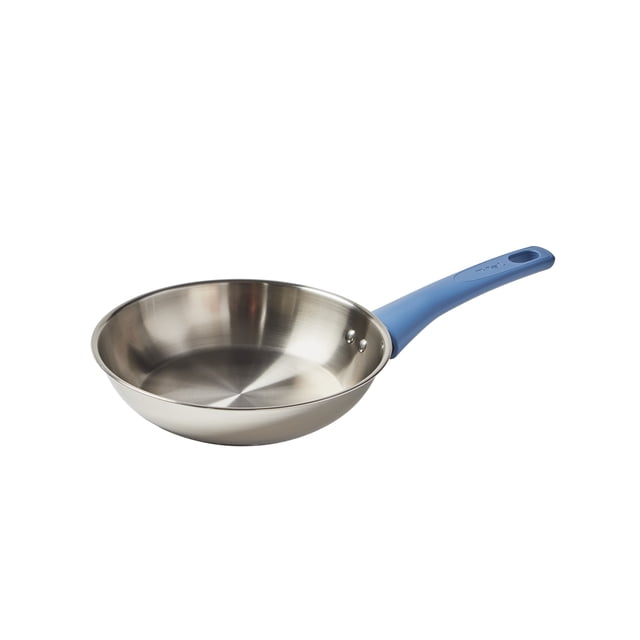 T-fal Essentials Acier Inoxydable, Ensemble de Poêles à Frire de 8 Pouces et 10,5 Pouces, Poignée Bleu Océan