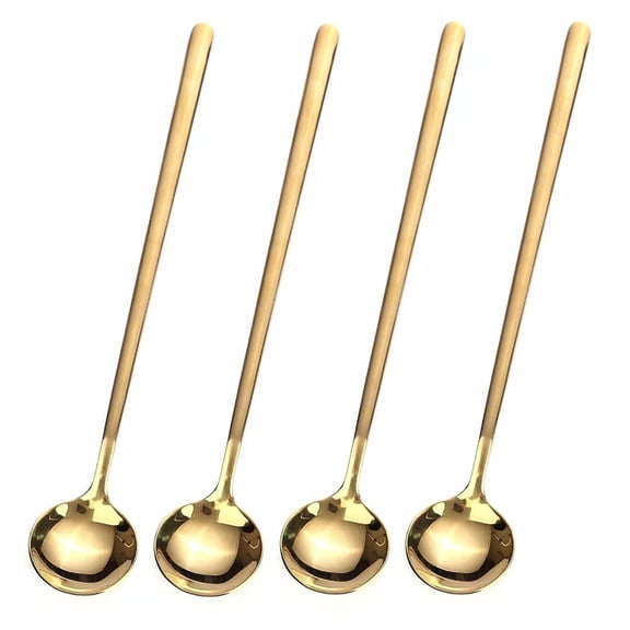 Kaleduo 4 PCS 6.7 Inches Coffee/ Tea Spoons Long Handle, Gold, Ice Tea, Espresso Stainless Steel Long Spoons for Stirring