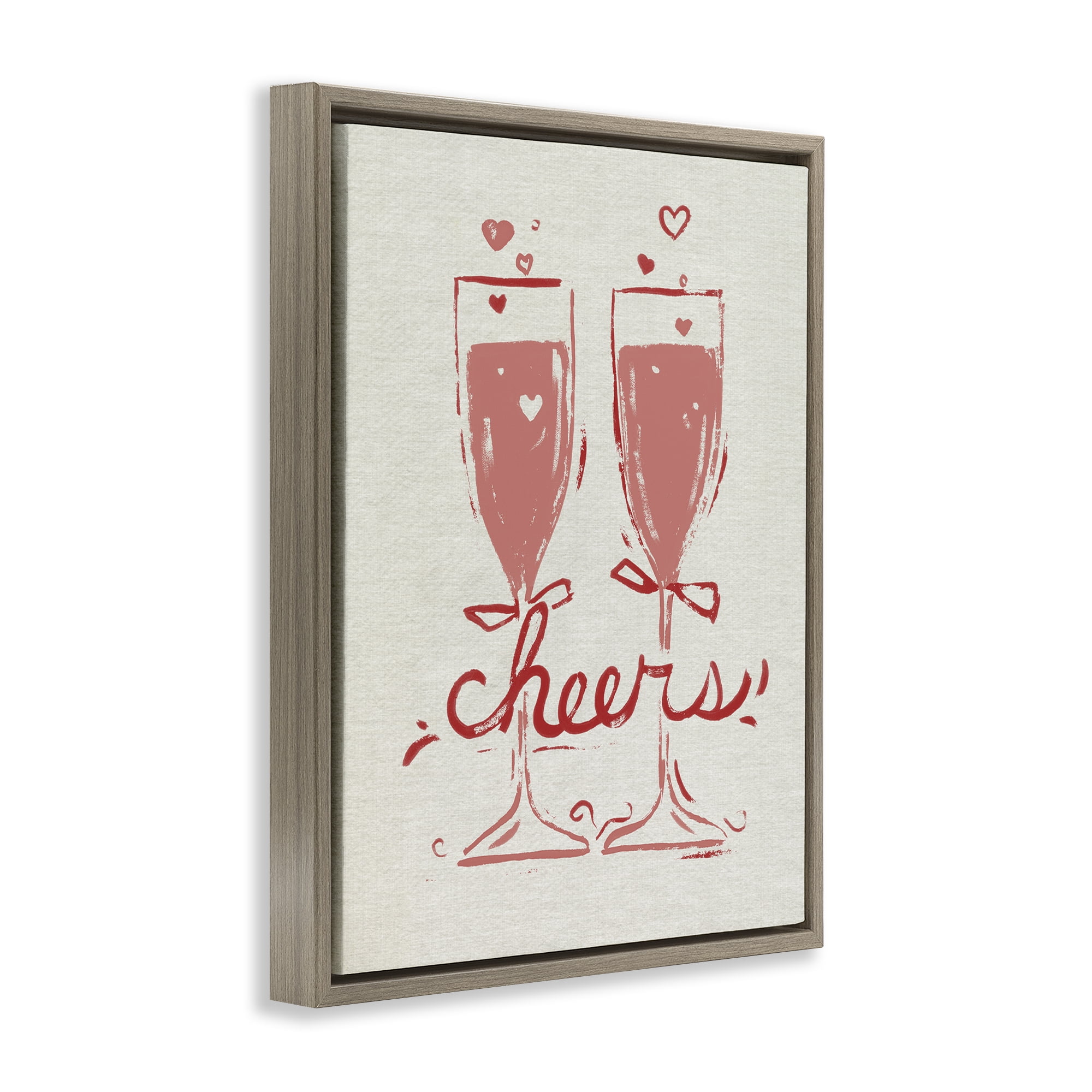 Stupell Industries Romantic Cheers To Love Brown Framed Floater Canvas Wall Art, design by June Erica Vess