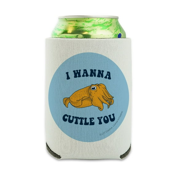 I Wanna Cuttle You Want to Cuddle Fish Funny Humor Can Cooler - Drink Sleeve Hugger Collapsible Insulator - Beverage Insulated Holder