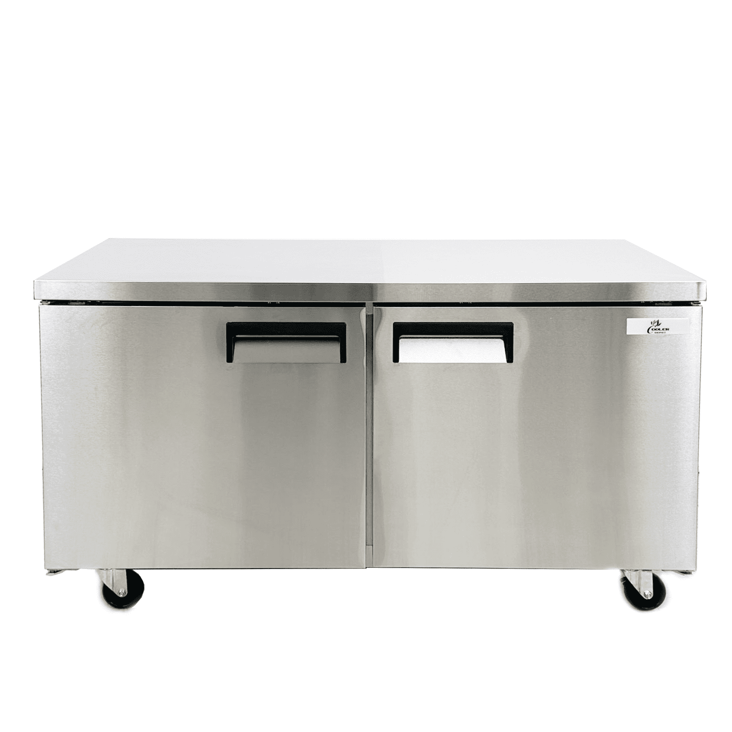 Cooler Depot 60 inch 9.55 cu.ft, 35 1/2" heigh Commercial Undercounter  refrigerator, 2 Solid Doors, Stainless steel exterior, NSF certified.