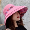 thumbnail image 2 of ZHENHONG Bucket Hats for Women Wide Brim Double Sided Floppy Hat Foldable Ethnic Wind Travel Sunscreen Sun Beach Hat Pink, 2 of 3