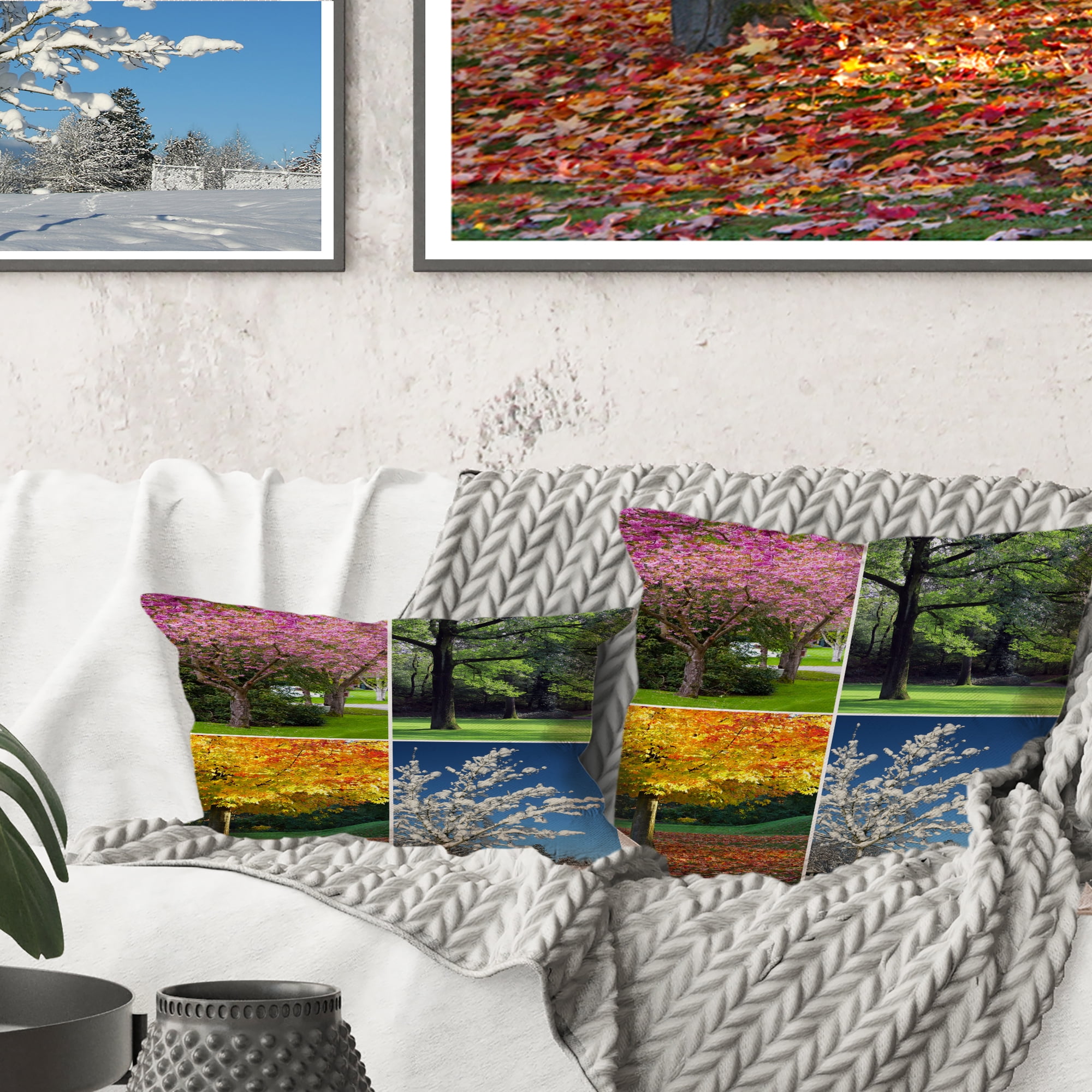 Designart Four Seasons Trees Collage - Landscape Printed Throw Pillow - 16x16