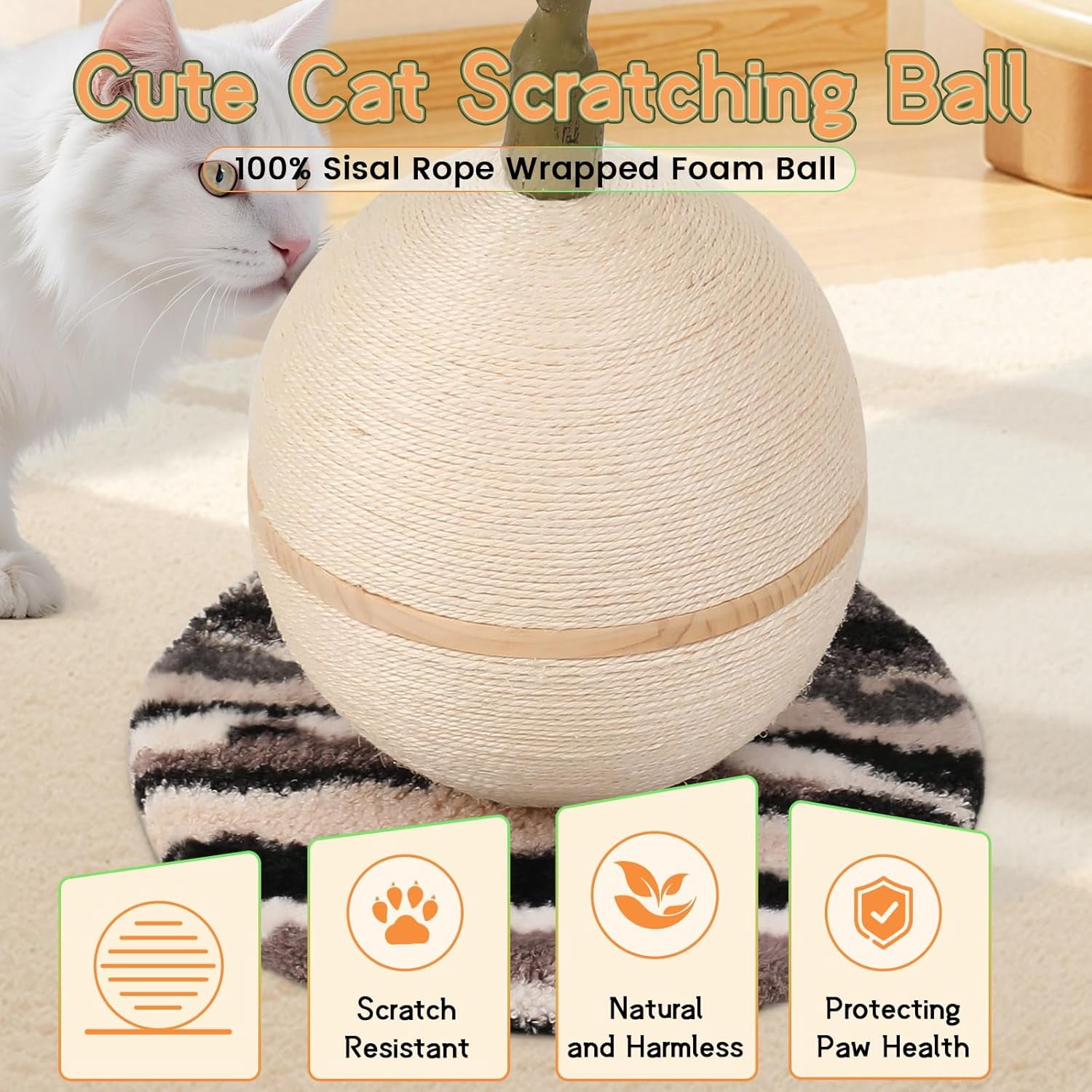 Scratching Post with Artificial Camellia Tree and Sisal Rope Ball, Modern Flower Decor for Indoor Cats