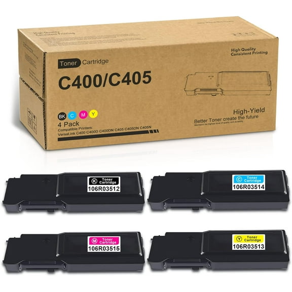C400/C405 Extra High Toner Cartridge 4-Pack Black, Cyan, Magenta, Yellow, Replacement for Xerox C400D C400DN C405 C405DN C405N Printe - 106R03512 106R03513 106R03514 106R03515