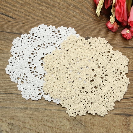 Mirror Table Mats Meigar 6.7'' Round Handmade Cotton Crochet Doilies,Ecru Round Crocheted Lace Cloth Fabric Doilies Placemats Table Mat Doily ()