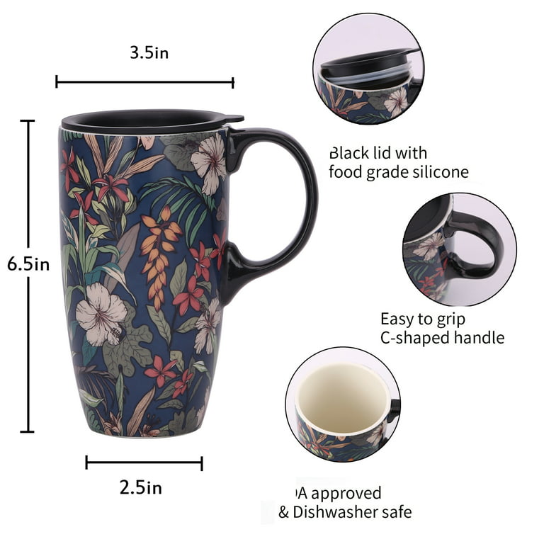 Ceramic Coffee Mug with Lid - Ceramic Travel Mug with Lid - Dishwasher Safe Mug - Ceramic Mug with Lid - Ceramic Travel Coffee Mug - Dishwasher Safe