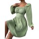 thumbnail image 4 of SAYOO Vestido de primavera para mujer, vestido de cintura alta fruncido con cuello cuadrado liso de manga larga, trajes hasta la rodilla con lazo en la cintura para mujer SAYOO  moda, 4 of 7