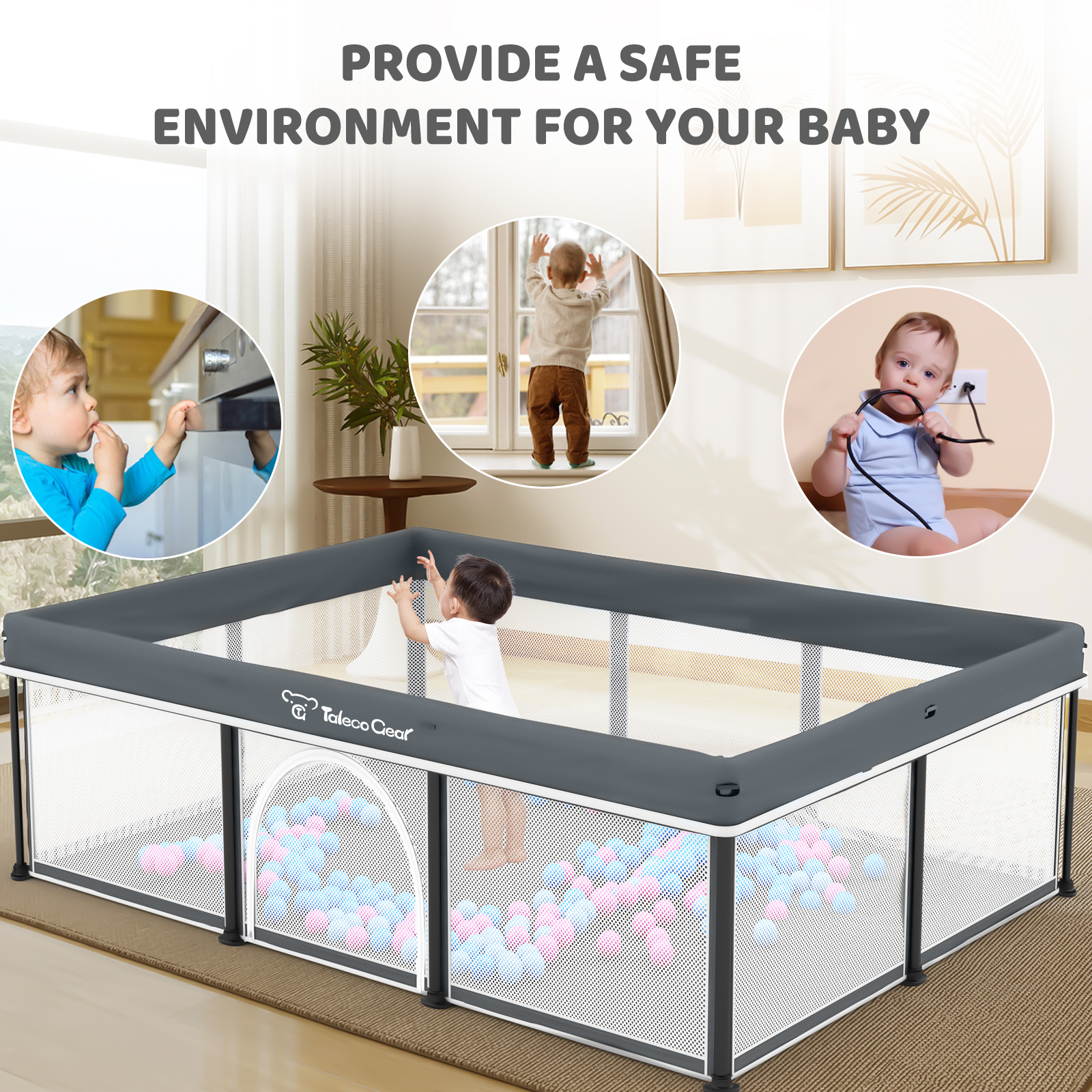 G TALECO GEAR Foldable Baby Playpen with Mat, 50"×70" photo 5