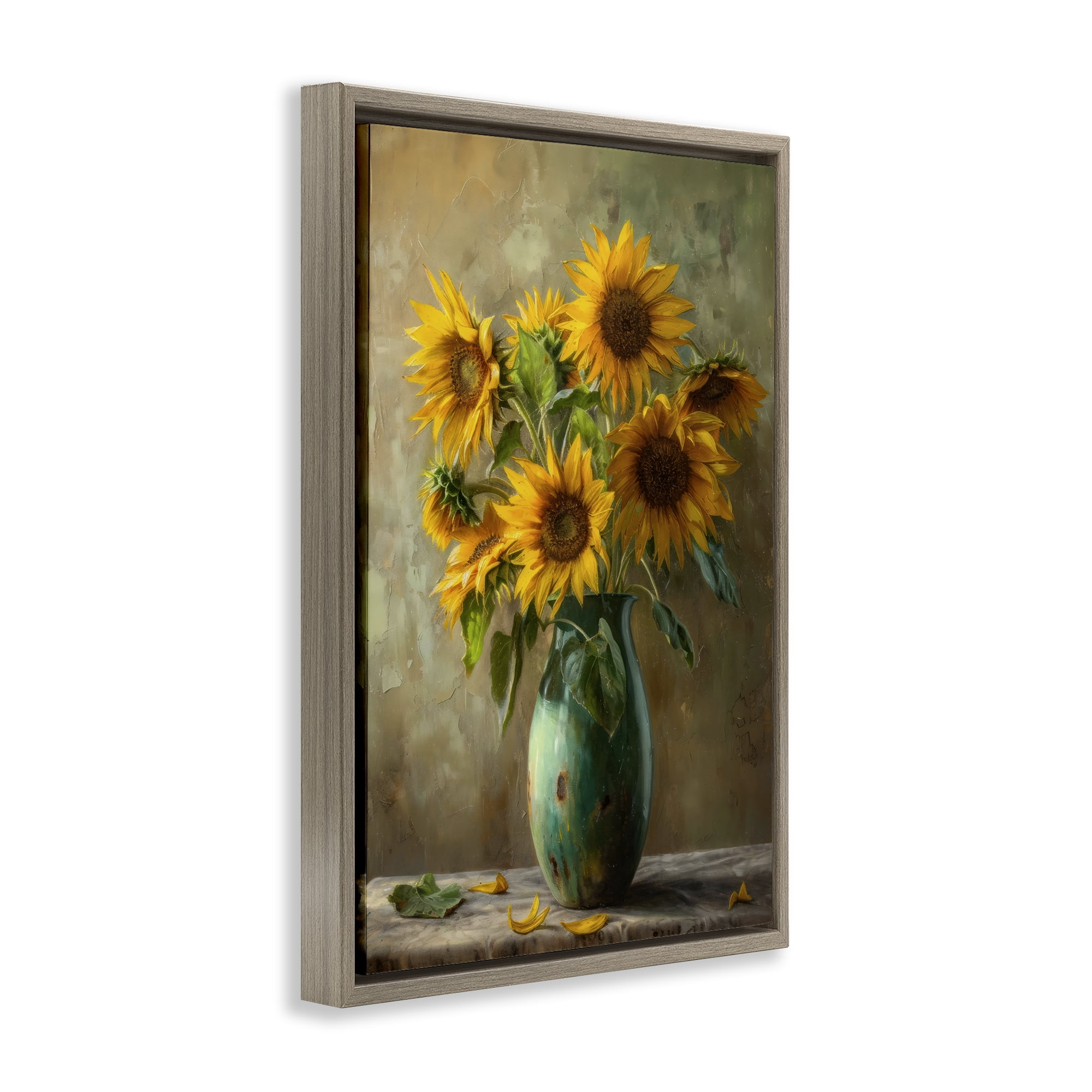 Stupell Industries Moody Sunflower Vase Brown Framed Floater Canvas Wall Art, design by Creative Studio