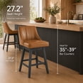 thumbnail image 2 of Swivel Counter Height Bar Stools, Set of 3, 27'' Modern Bar Stool with Curved Back and Solid Wood Legs, Bar Stools for Kitchen Island, Faux Leather Brown, 2 of 7