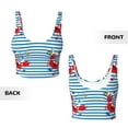 thumbnail image 5 of Fotbe Red Funny Crab on Blue Stripe Pattern Womens' Sports Bra Longline Wirefree Padded with Medium Support Sports Moisture-Wicking Workou Vest,Tank Top-, 5 of 7