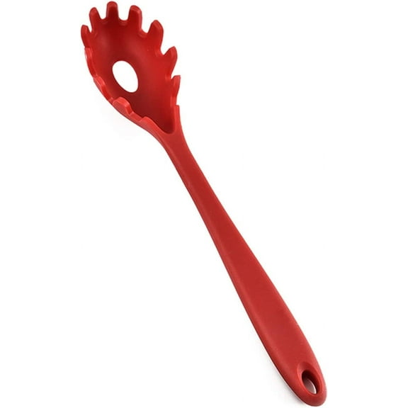 Pasta Fork Silicone Pasta Spoon Heat Resistant Spaghetti Strainer Spoon Pasta Server Spoon for Kitchen Cooking(Red)