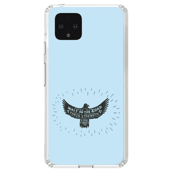 DistinctInk Clear Shockproof Hybrid Case for Google Pixel 4 (5.7" Screen) - TPU Bumper, Acrylic Back, Tempered Glass Screen Protector - MountUp with Wings Like Eagles