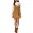 thumbnail image 2 of INSPIRE CHIC Women's V Neck Button Up Belted Overall Faux Suede Dress Brown XS, 2 of 5