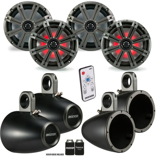 Kicker 8 Inch Marine Wake Tower Bundle 4 8" LED Speakers and Tower