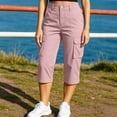 thumbnail image 5 of Khunlpohl Cargo Capri Pants for Women Hiking Outdoor Straight Leg Button Elastic Waist Cropped Pant with Multiple Pockets, 5 of 7