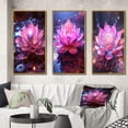 thumbnail image 1 of Designart "Radiant Pink Lotus Blossoming II" Lotus Framed Wall Art Set Of 3 - Pink Modern Frame Gallery Set For Office Decor, 1 of 6