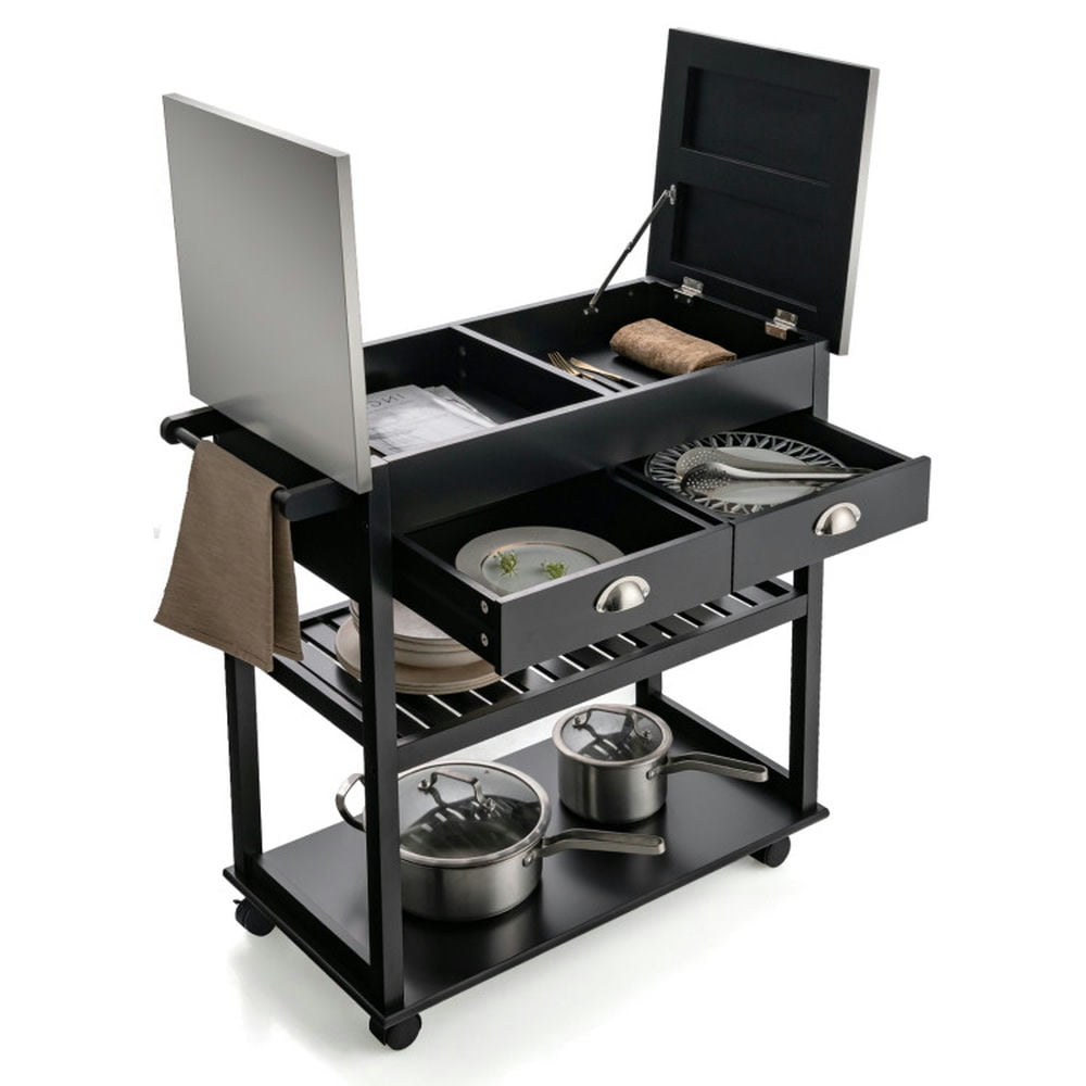 Finihen Rolling Cart, Kitchen Island Cart, Rolling Kitchen Island Trolley Cart with Drawers, for Kitchen, Dining Room, Black Finihen Rolling Cart, Kitchen Island Cart, Rolling Kitchen Island Trolley Cart with Drawers, for Kitchen, Dining Room, Black