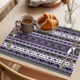 thumbnail image 3 of Purple Black Boho Placemats Set of 4 Vintage Tribal Striped Southwestern Place Mats Indoor Wipeable Table Mats Washable Cloth Dining Table Placemats for Kitchen Holiday Party Home Decor 13x19 Inch, 3 of 9