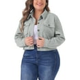 thumbnail image 4 of MODA NOVA Junior's Plus Size Casual Jackets Button Down Lightweight Cropped Trench Coat with Pockets 1X Gray, 4 of 5