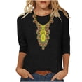 thumbnail image 1 of Snorda T-Shirt Décontracté Style Ethnique pour Femmes, T-Shirt Graphique, T-Shirt de Vacances Quotidien en Plein Air, T-Shirt à Manches 3/4, Col Rond, Vêtements de Printemps et d'Automne, 1 of 4