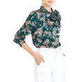 thumbnail image 6 of Allegra K Women's Casual Floral Puffy Long Sleeve Side Bow Tie Neck Tops, 6 of 7
