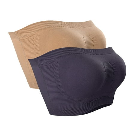 hotojiny 2PC Strapless Bra for Women Wireless Comfort Padded Bandeau Bra Seamless Wirefree Push Up Tube Top Bralette