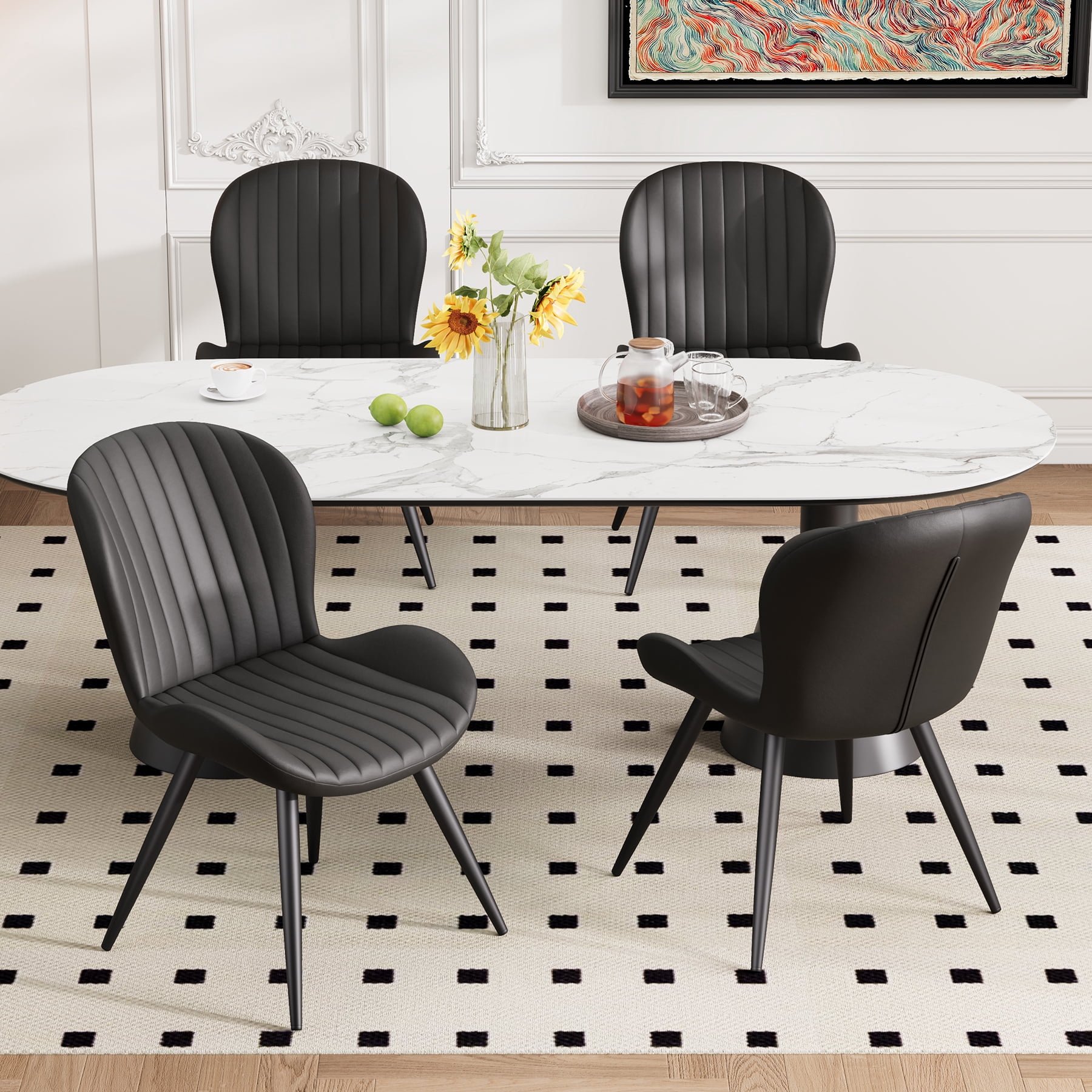 MOONMISS Dining Chairs Set of 2, Upholstered Kitchen Chairs with Backrest and Metal Legs,Black