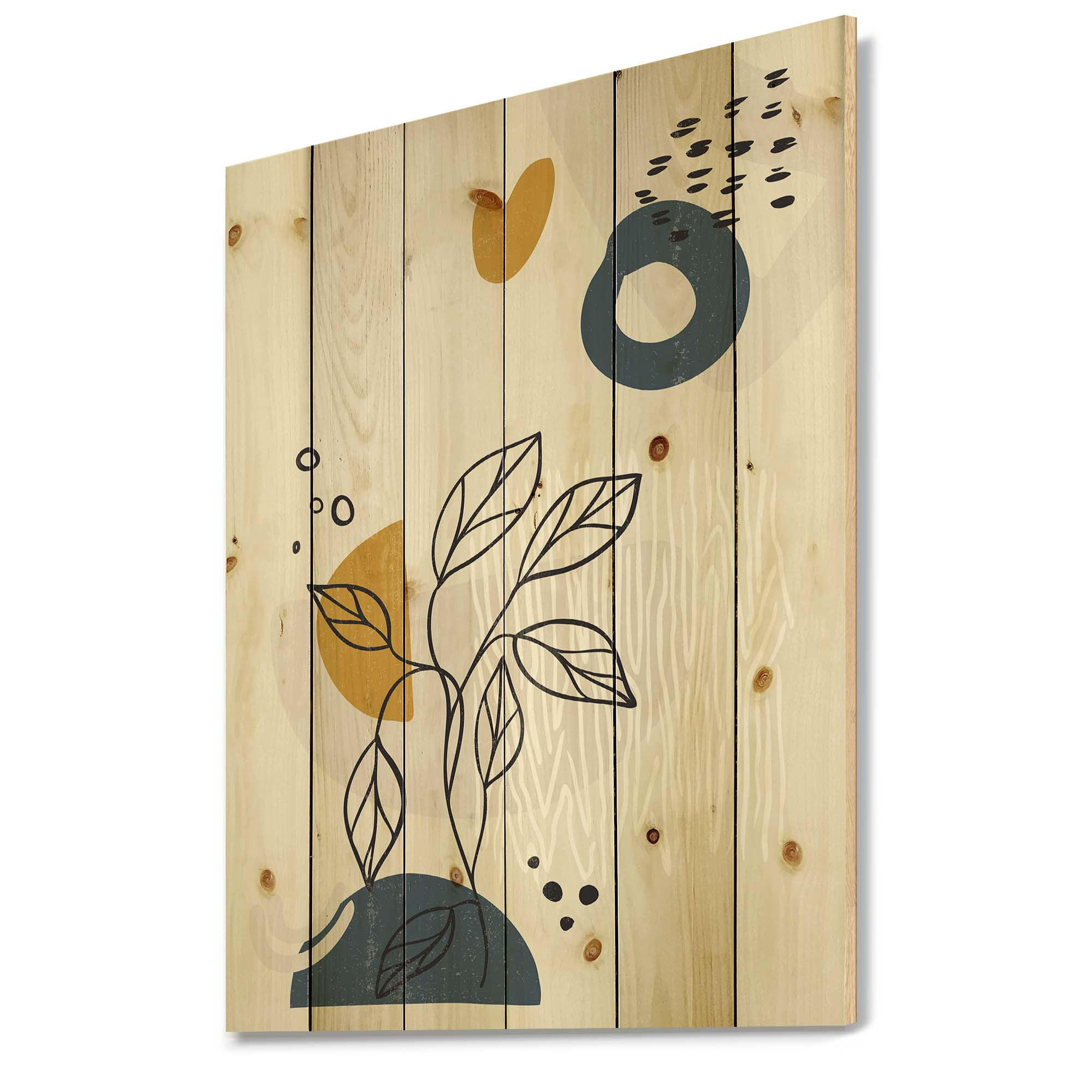 Designart 'Ancient Boho Art Minimalistic Flowers II' Modern Print on Natural Pine Wood