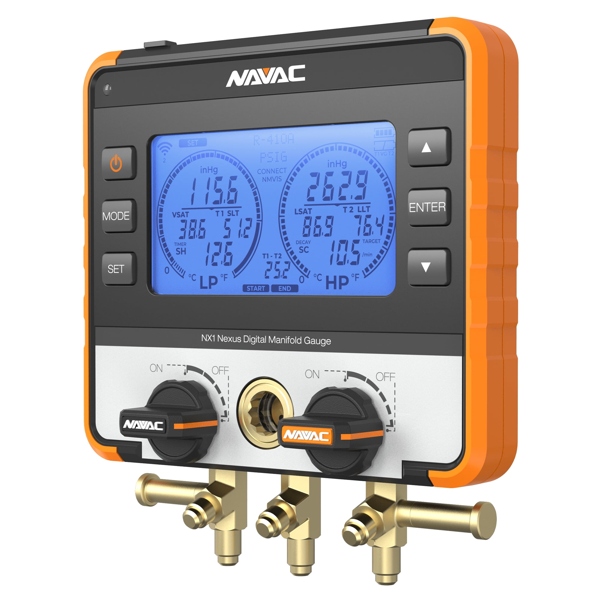 NAVAC NX1 Nexus Digital Manifold Gauge | Bluetooth for Temperature Probes | Impact-Resistant HVAC Gauge with Aluminum Body and Rubber Cover | A2L Compatible | 2 Years Warranty