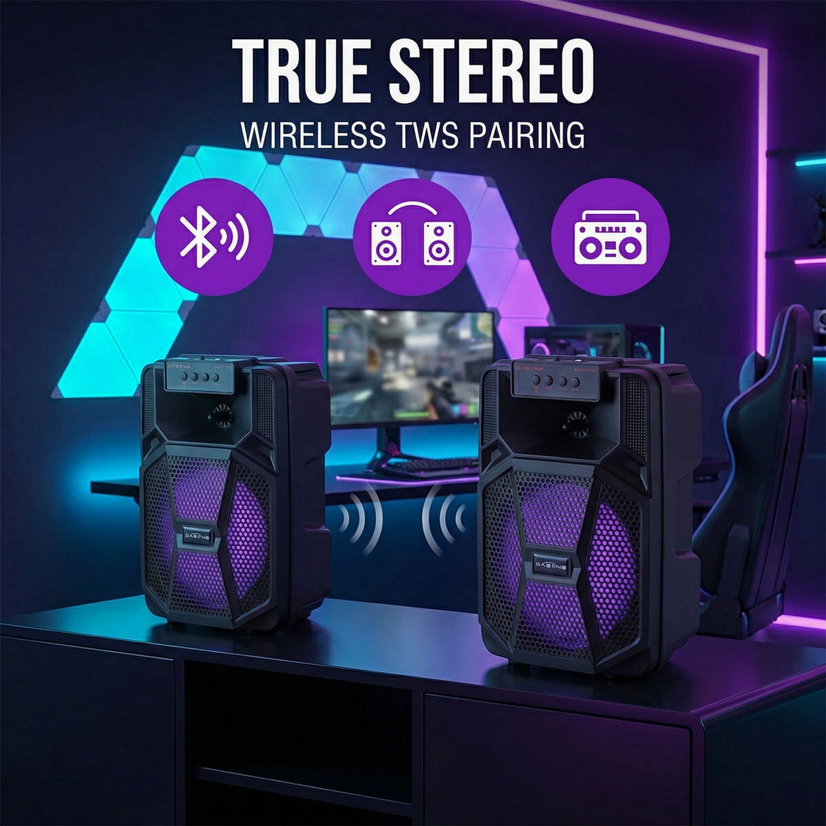 RIDWIND 1000W TWS Portable Bluetooth Speaker With 8 inch Woofer & 1.5 inch Tweeter Heavy Bass Sound System & Wired Microphone Party Lights