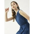thumbnail image 5 of Moomaya Solid Cotton Sleeveless Dress, V-Neck Smocked Waist Tiered Midi Dress, 5 of 8