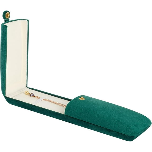 Velvet Necklace Box Dark Green Double Open Long Chain Case Rectangle Jewellery Display Holder Gift Box