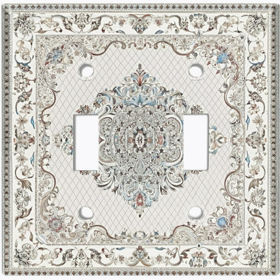 Metal Light Switch Wall Plate Outlet Cover (Printed Image of Persian Baroque Floral Medallion - Double Toggle)