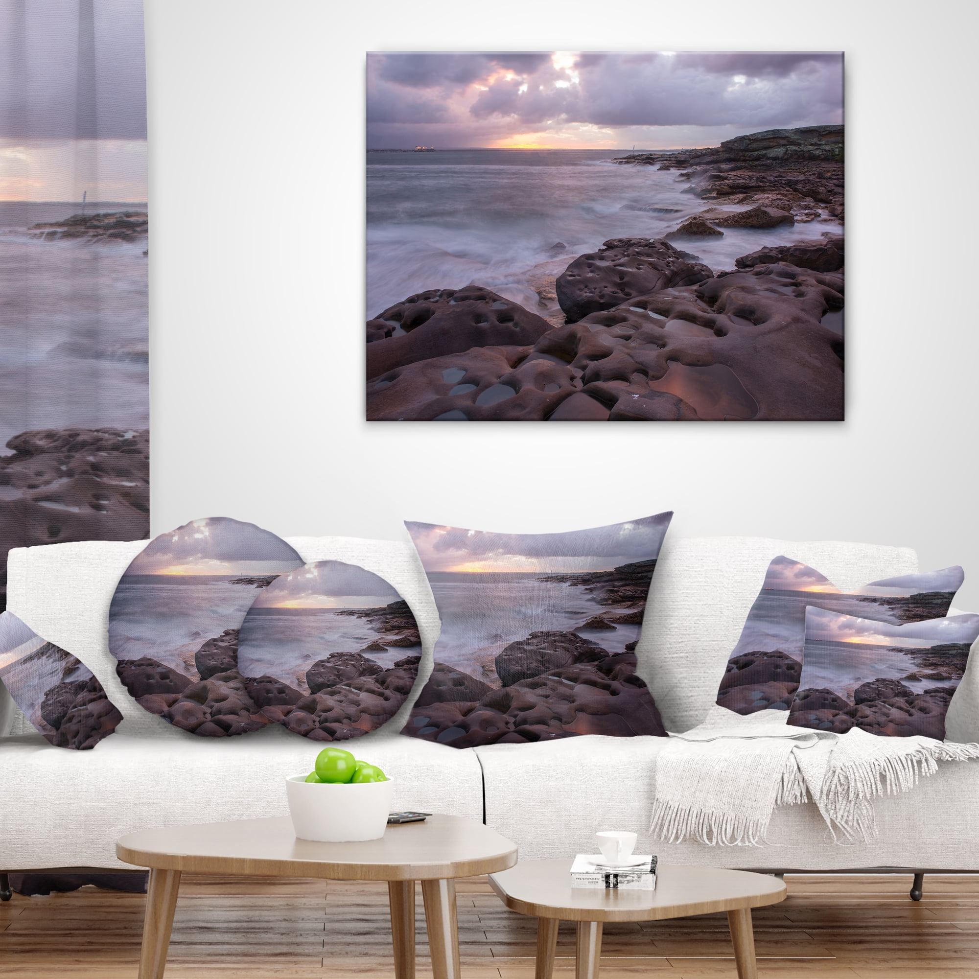 Designart Dark Australian Seashore with Large Rocks - Seashore Throw Pillow - 18x18