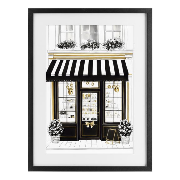 Stupell Industries Art Deco Paris Storefront Window Display Black Framed Print Under Glass, 14 x 20, by Petals Prints Design