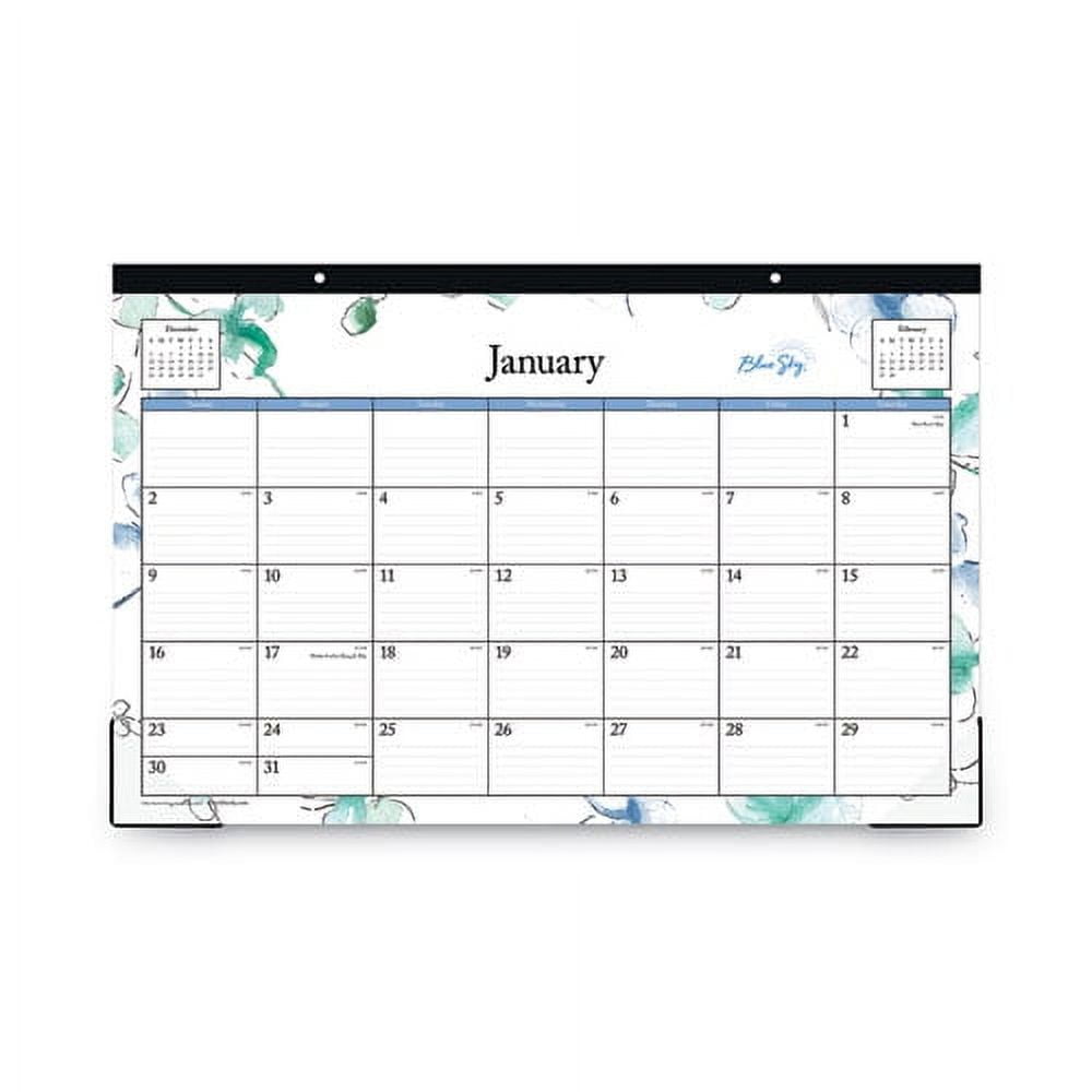 Lindley Desk Pad, Floral Artwork, 17 x 11, White/Blue/Green Sheets, Black Binding, Clear Corners, 12-Month (Jan to Dec): 2026 | Bundle of 2
