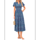 thumbnail image 1 of Vestidos Largos de Verano para Mujer 2025, Informales, con Escote en V, Corta Abullonada, Fruncidos, Holgados, Estilo Bohemio , con Estampado Floral, Color Azul S, 1 of 10