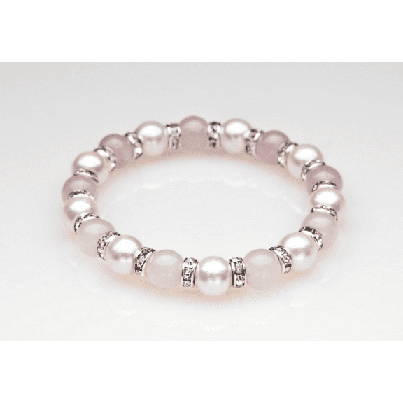 MagneHealth Rose Quartz, White & Crystal Magnetic Hematite Stretch Wellness Bracelet