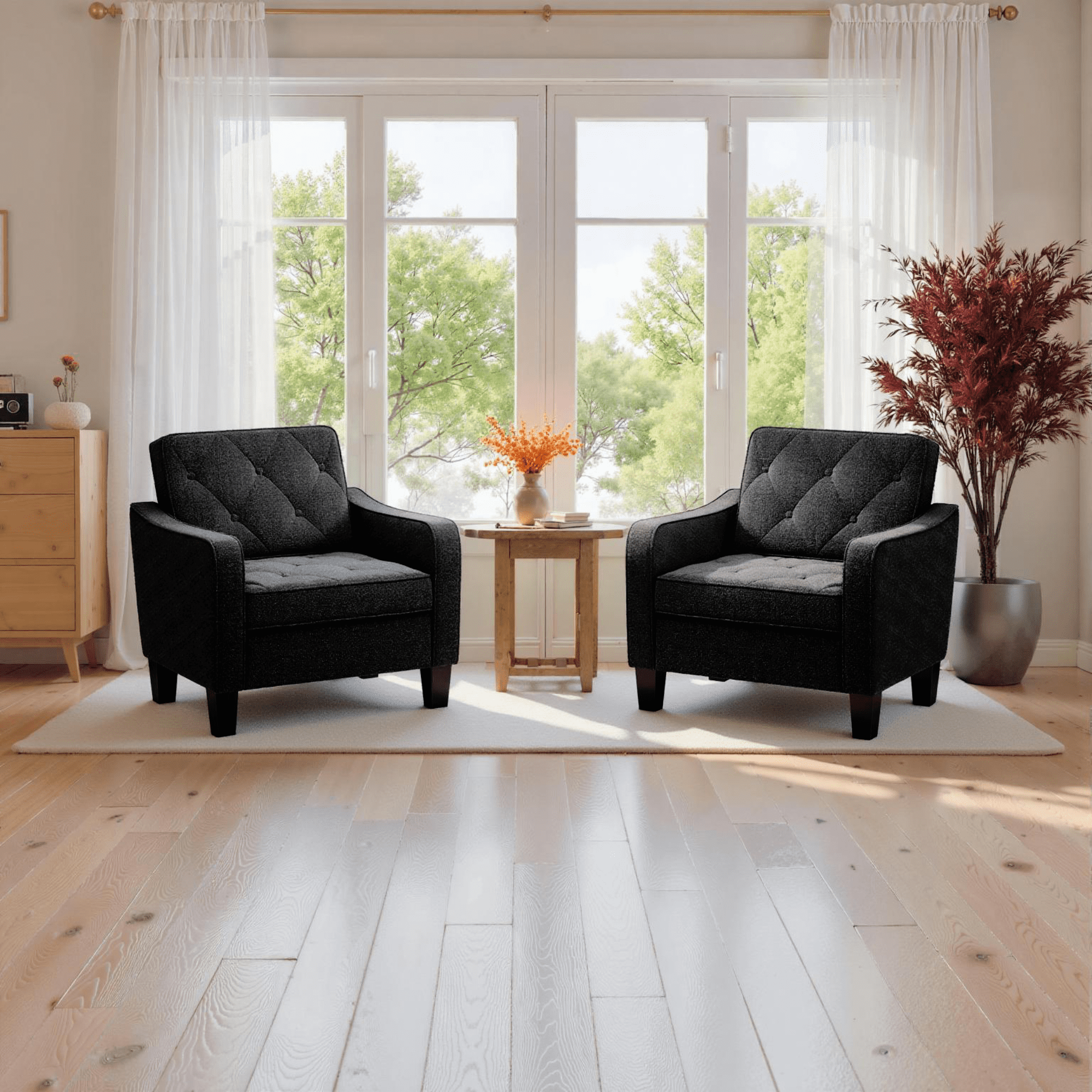 LAZZO Accent Chair, Comfy Tufted Living Room Arm Chair, Modern Upholstered Club Chair，Gray-2 Pack
