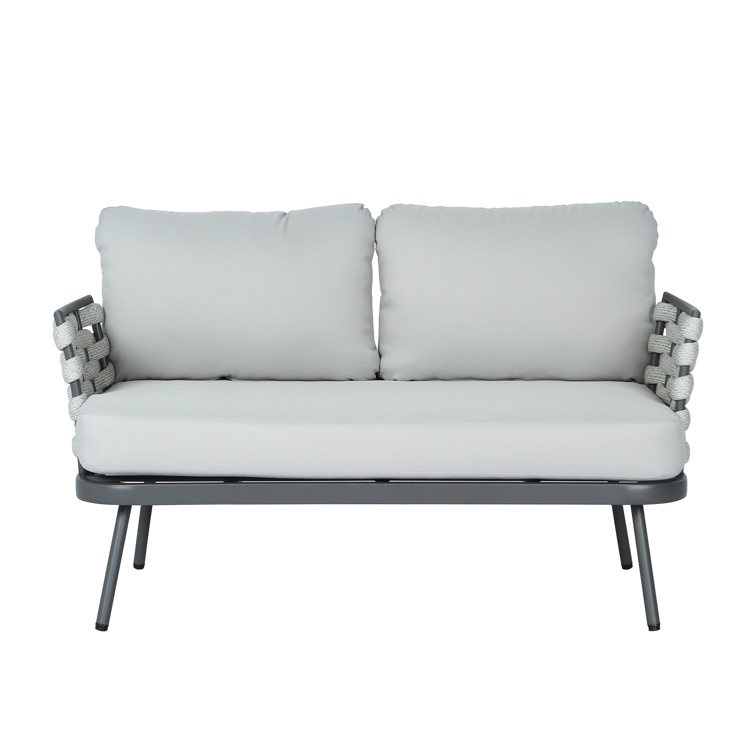 Loveseat and Table, Outdoor Steel Furniture for Patio Garden, Grey