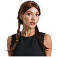thumbnail image 2 of Mufeng Brown Womens Fairytale Princess Cosplay Wig with Double Braids Breathable Mesh Cap Synthetic Brown One Size, 2 of 9