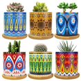 thumbnail image 1 of Ascrafter Maceta Suculenta Mandala Con Orificio De Drenaje Y Posavasos De Bambú, Macetas Pequeñas, Maceta Suculenta De Cerámica Bohemia Para Plantas Pequeñas, Paquete De 6, 1 of 1