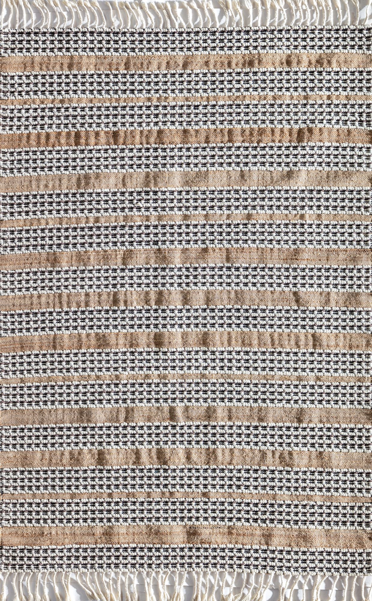 Rugs America Ribbon Refresh PI10A Textured/Stripe Farmhouse Brown Area Rug, 2’0”x3’0”