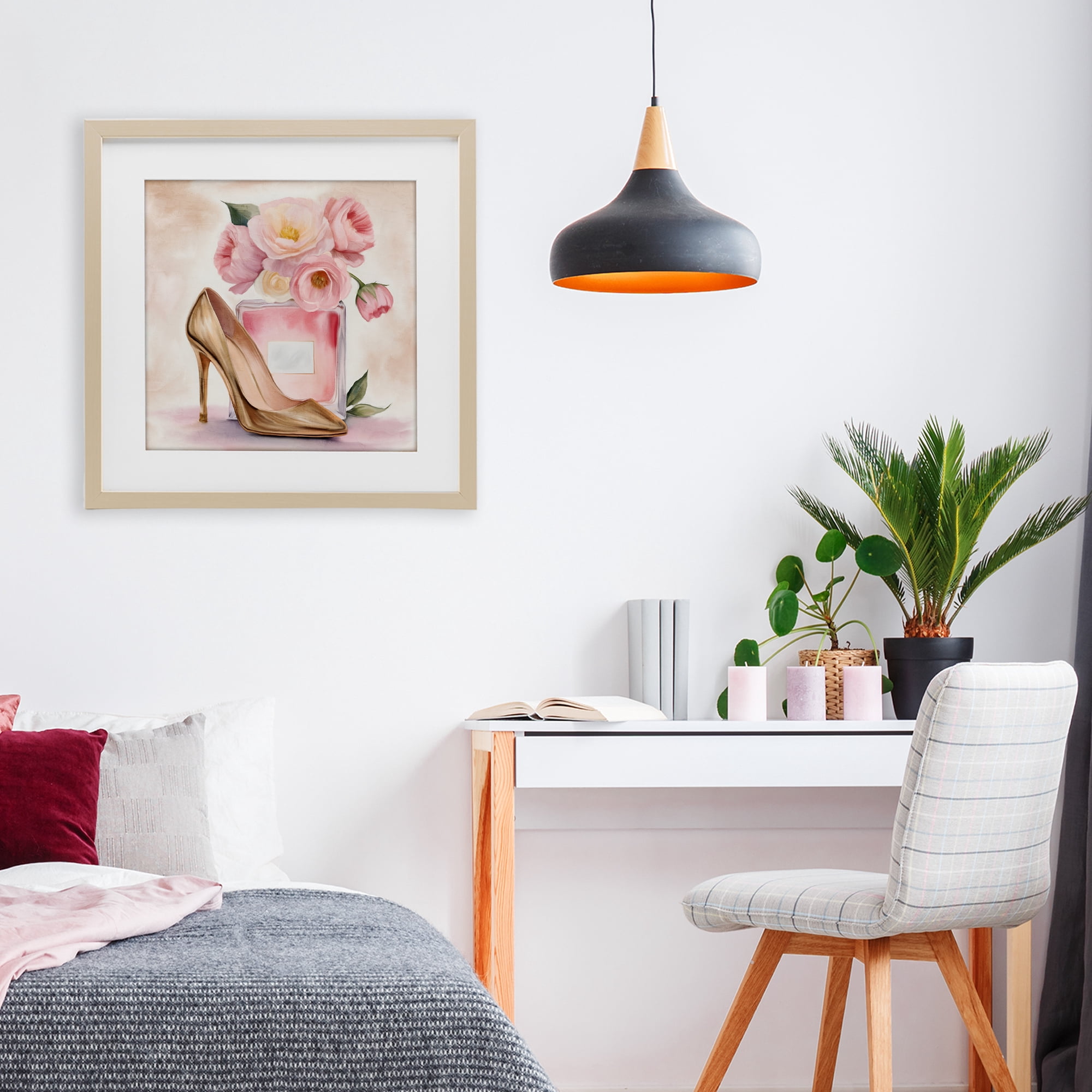 Stupell Industries Pink Beauty Heel & Flowers Birch Framed Print Under Glass, design by Kim Allen