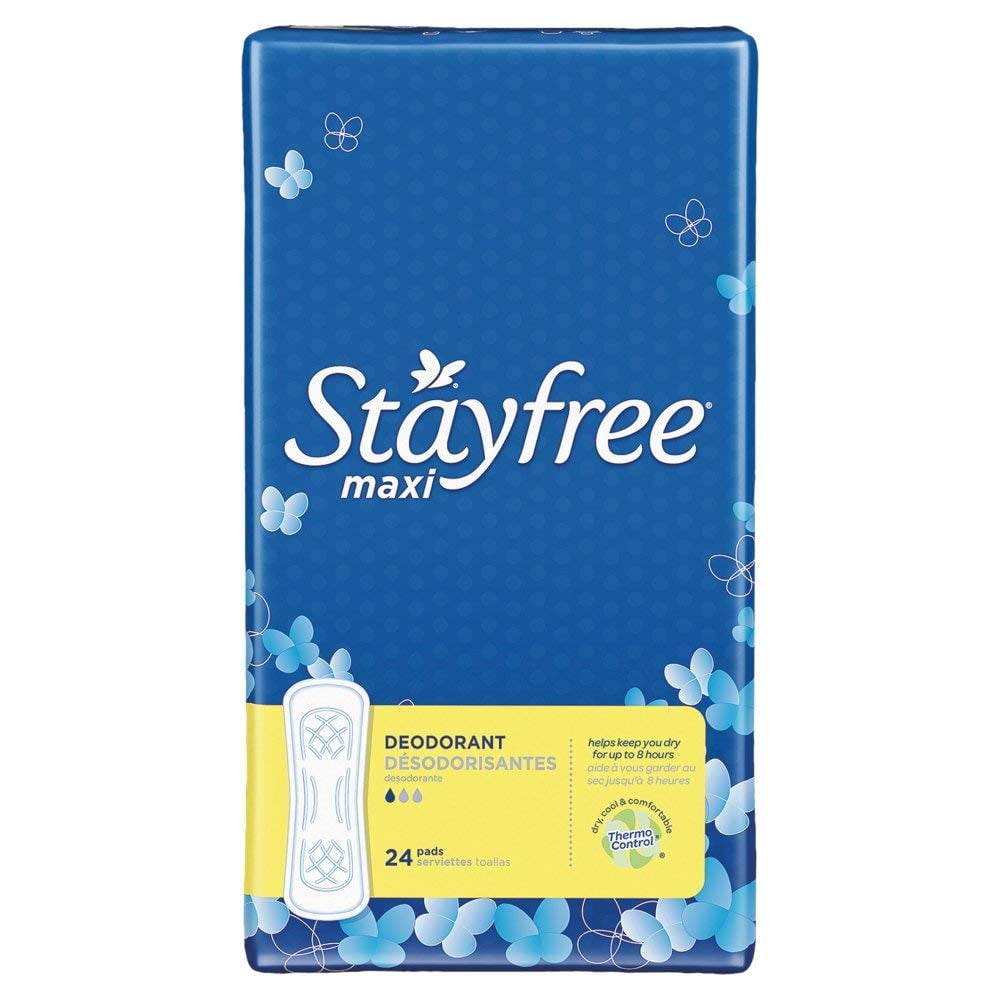 Stayfree Maxi Pads, Deodorant, Heavy Protection, 24 Count (Pack of 8